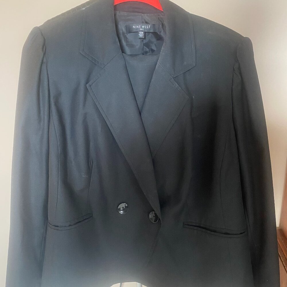 Nine West Women's Double-Breasted Skirt Suit, Color Black, Size 16W